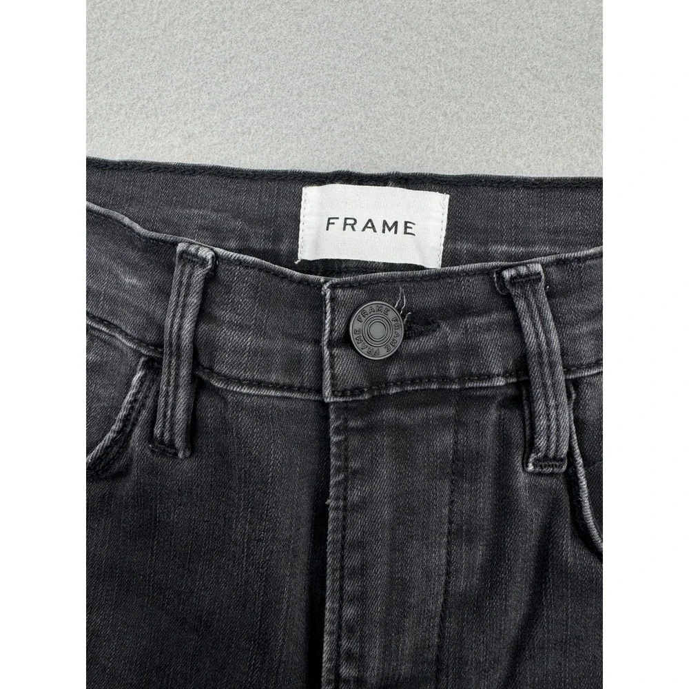 FRAME Le High Straight Slim Fit Jeans Womens 29 Black Raw Hem Kerry LHSTRA208 - Picture 10 of 12